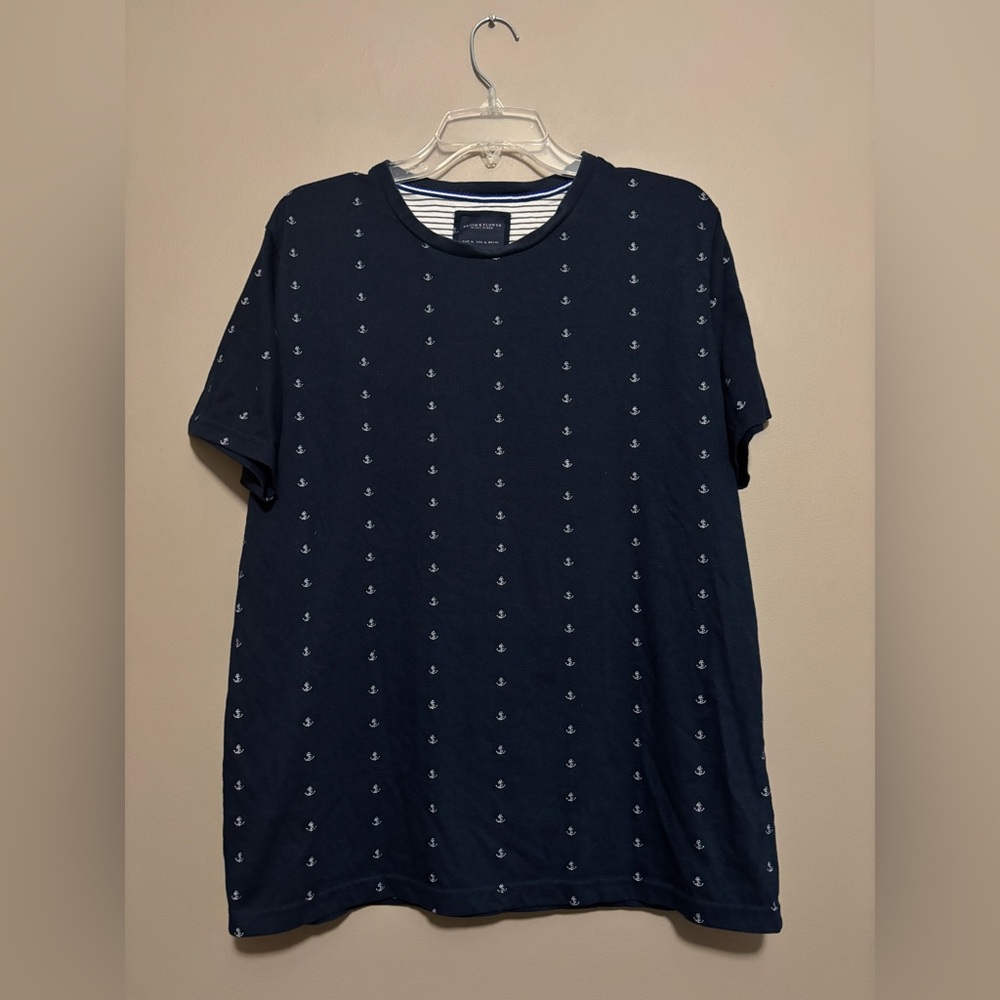 Denim & Flower Ricky Singh Men’s T-Shirt Blue With White Anchors Size XL